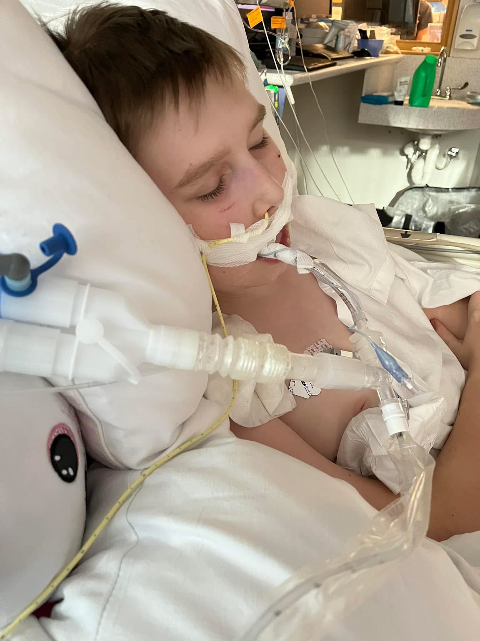 TJ in the hospital during respiratory crisis